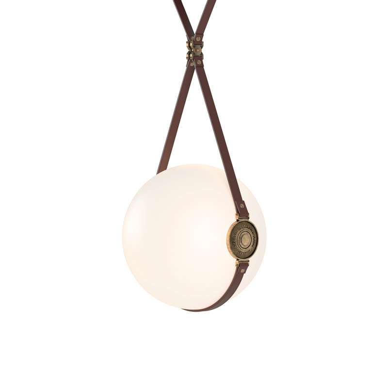 Derby 1 - Light Single Globe LED Pendant with Leather Accents, 32.9" H x 14.9" W x 14" D, Polished Nickel, British Brown