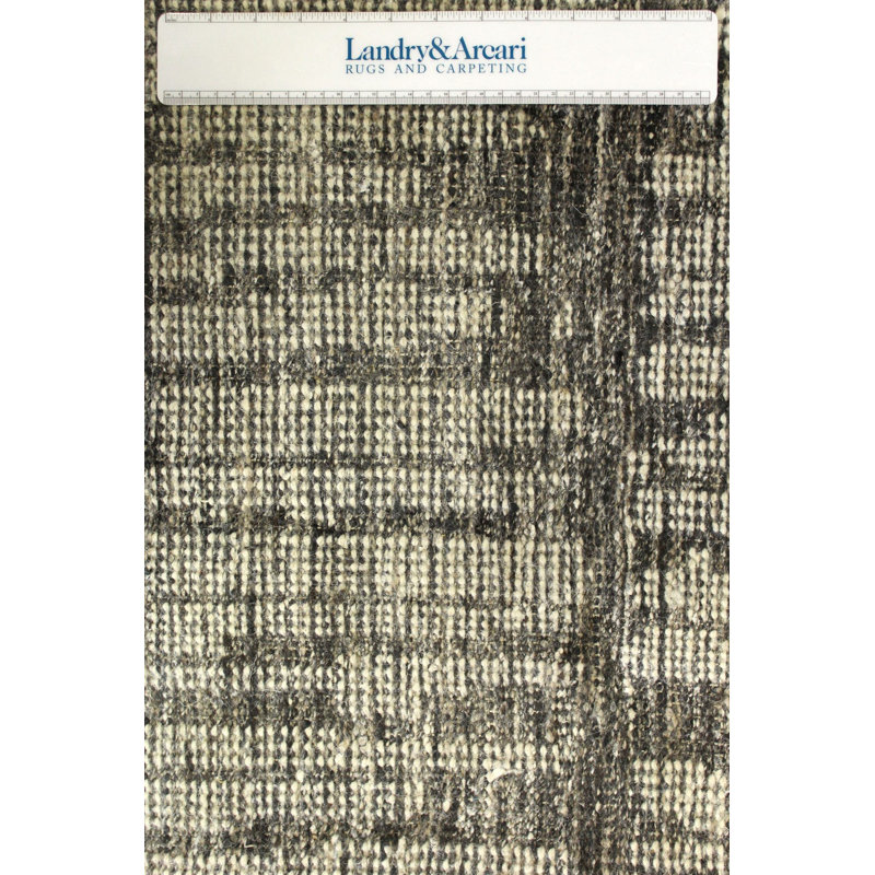 Tapis rectangulaire en laine tissé à la main Hydra en ivoire / gris / gris anthracite, Rectangle 10 pi x 13 pi 10 po