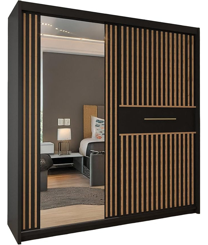 2 Door Laminate Wardrobe, Matte Black, 217cm H x 150cm W x 62cm D