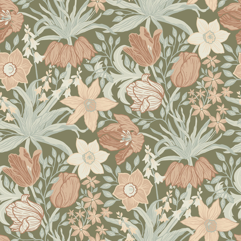 Floral Wallpaper Double Roll, Blue