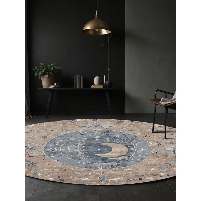 Machine Washable Gray Area Rug, Round 6'