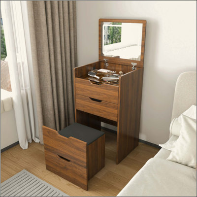 3-in-1 Vanity Desk with Lighted Mirror & Stool, Flip Top Makeup Dressing Table, Compact Storage for Bedroom, Bathroom, Dressing Room