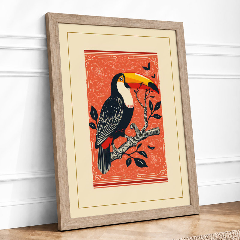 Toucan on Branch Boho - Framed Print, A4 - 29.7 x 21.0 cm, Oak