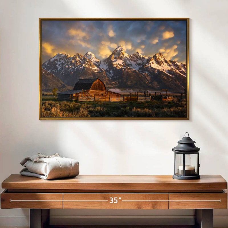 Mormon Row Barn, 25 po x 17 po, Cadre flottant doré