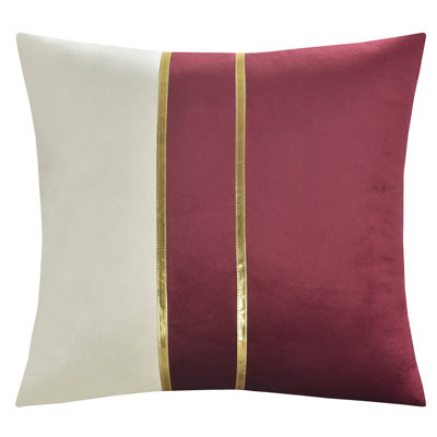 Lin violet, motif de ruban en velours doré, polyester, microfibre de luxe moderne ultra douce, couleur unie à l'arrière, vin, 18 po x 18 po, carré, coussin décoratif décoratif