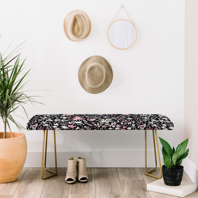 Ninola Polyester Upholstered Bench, Black/Pink/Floral
