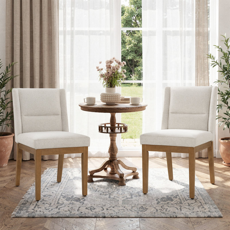 Chaise de salle à manger rembourrée en lin avec pieds en bois massif, Beige