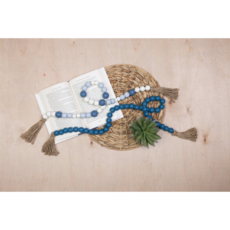 Guirlande en bois de 42 po, H 1,18 po x l 42 po x P 1,18 po, Blanc / bleu
