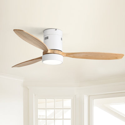 Ventilateur de plafond encastré moderne à 3 pales en bois massif 52 "avec lumière Rachel, télécommande, APP, voix (blanc et beige) Rachel