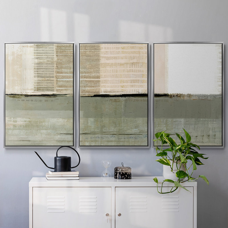 Across the Abstract Bay II - Toile encadrée multi-pièces, H 24 po x l 48 po x P 2 po, Argent
