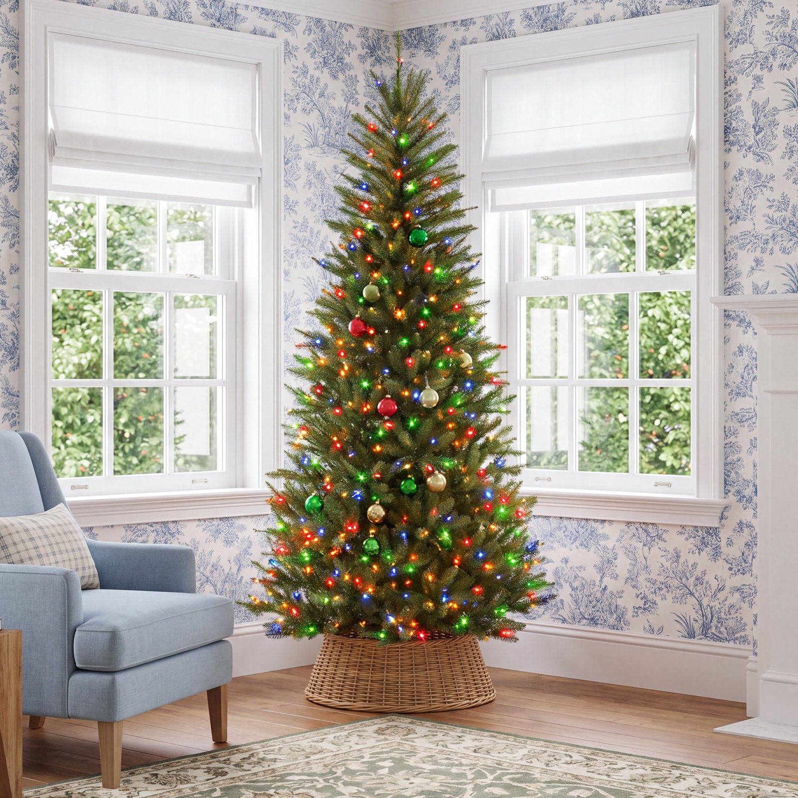 Pre-Lit Fir Christmas Tree, 6.5', Multicolored