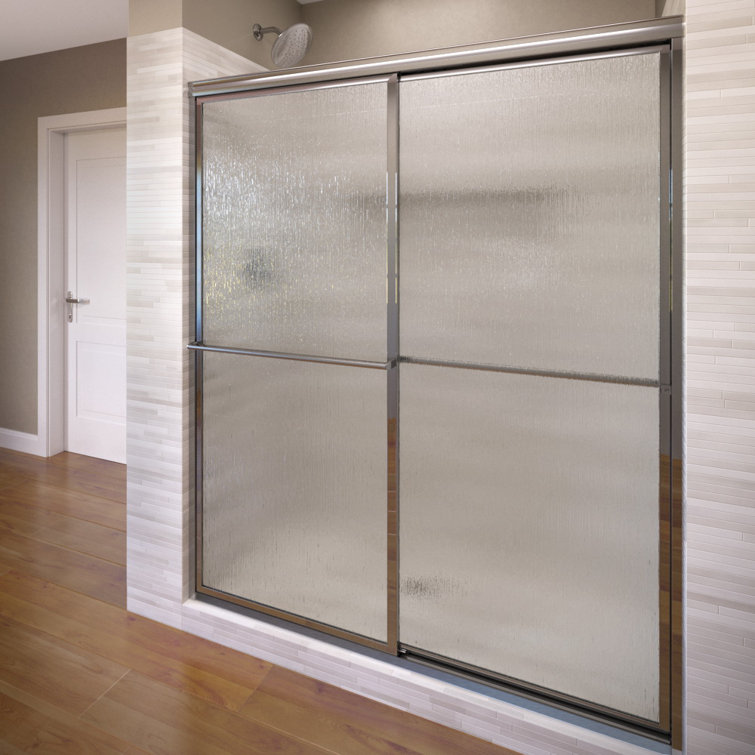 Deluxe 52'' - 54.25'' W x 64.5'' H Bypass Frameless Shower Door with Pattern Glass