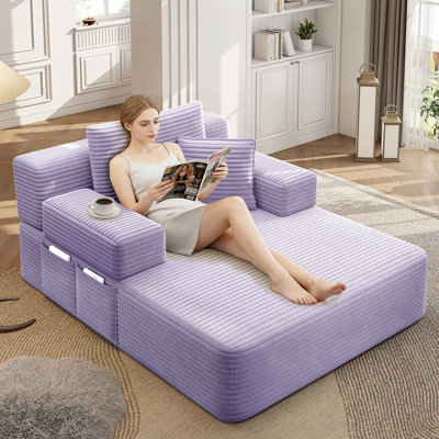 Chaise longue en velours côtelé luxueux avec 3 coussins