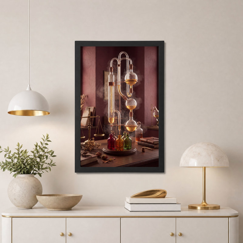 Art rétro sur toile, appareil de distillation de verre rétro avec toile ambre liquide, H 24 po x l 16 po