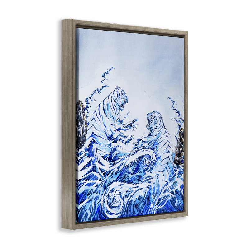 Cadre flottant Crashing Waves Tigers, design par Marc Allante, H 31 po x l 25 po, Cadre flottant orme Montalcino