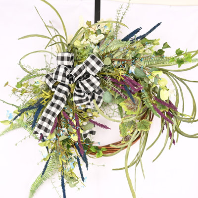 26" Handcrafted Faux Spring Summer Front Door Wreath with Bow