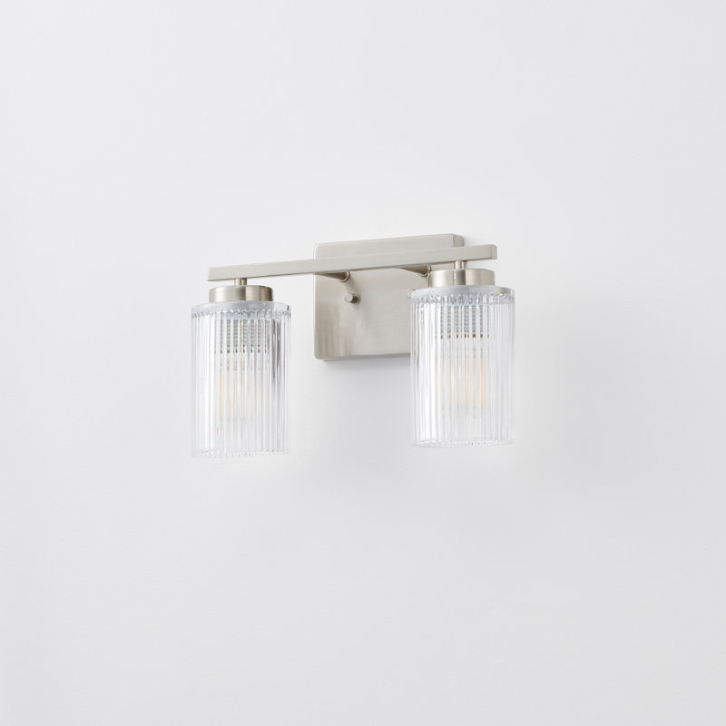 2-light Vanity Light with Clear Ribbed Glass Shade, Brushed Nickel