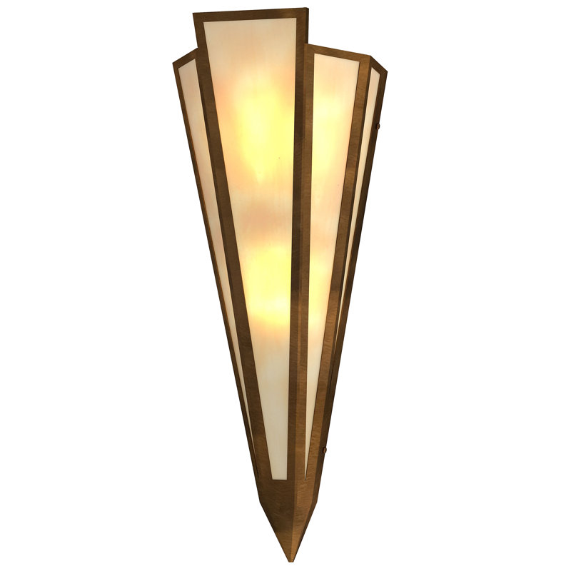 2 - Light Flush Mounted Sconce, Glass, Beige, Antique Copper