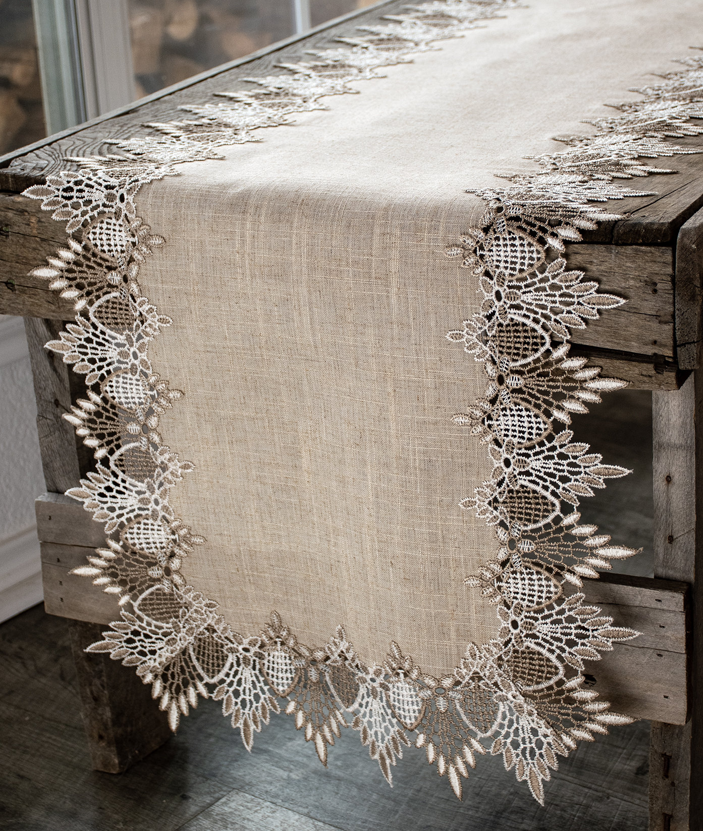 House of Hampton® Blough Lace Runner Neutral Earth Tones Table Runner Dresser Scarf Coffee Table