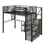 Lit mezzanine double en métal avec garde-robe, bureau et tablettes de rangement, cadre de lit peu encombrant pour petite pièce-151441669