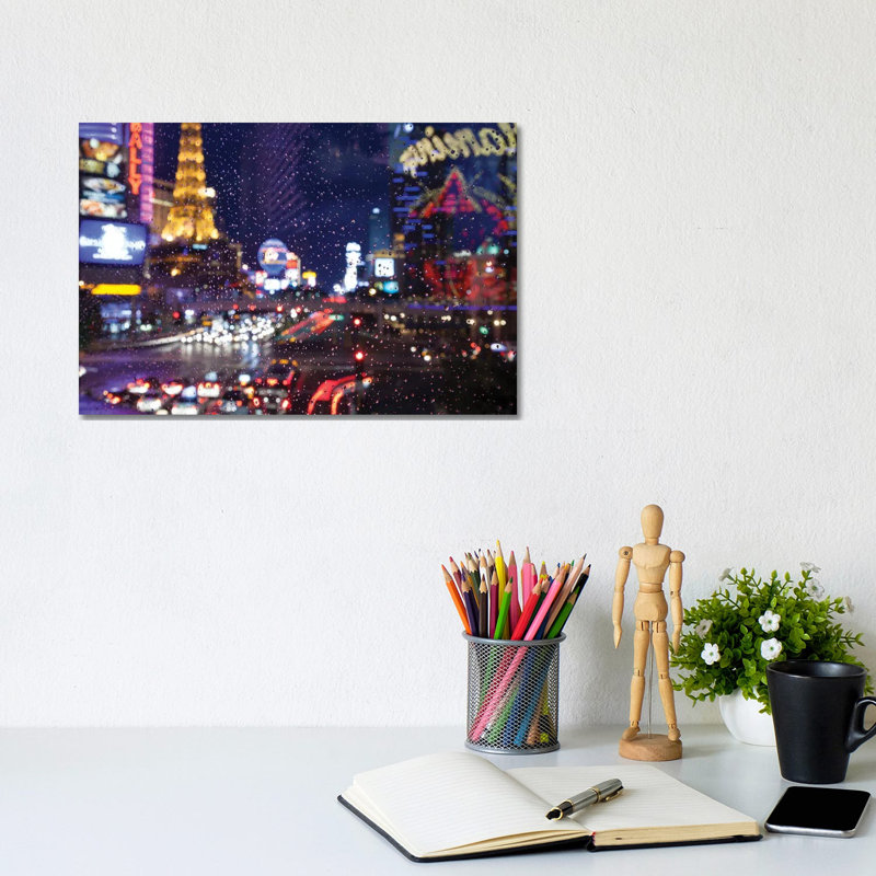 The Strip With Paris At Las Vegas Main Strip Lights At Night. by Michele Niles - Wrapped Canvas Gallery-Wrapped Canvas Giclée