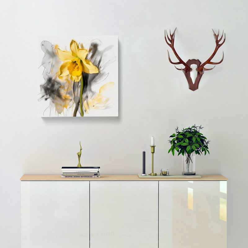 Daffodil Gestural Art No.1 - Print, 35cm H x 35cm W x 3cm D
