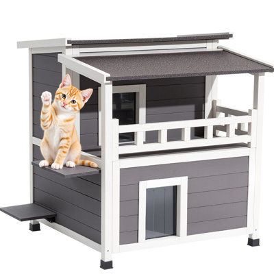 Insulated 2 - Story Outdoor Cat , Solid Fir Panels, Asphalt Roof, Foam Insulation, Door Curtain, Private Resting For 1 3 Cats In Winter Shelter, Walls, Comfortable Space Cold Climates
