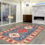 Tapis unique en laine noué à la main 6 pi 7 po x 9 pi 10 po nouvel âge Mortin en bleu / rouge