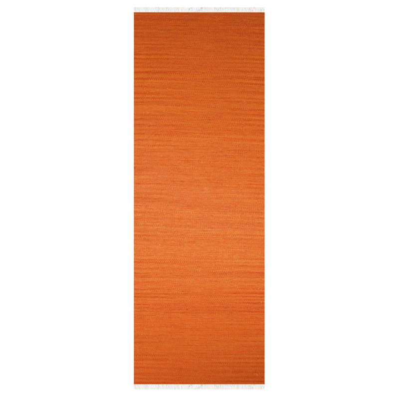 Tapis de couloir en laine Kilim tissés à la main et à plat Alithea, Orange foncé, Tapis de couloir 2 pi 6 po x 10 pi
