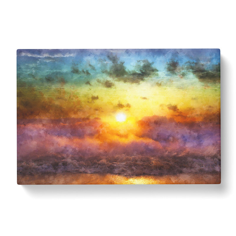 Rainbow Sunset over the Ocean - Wrapped Canvas Painting Print, 35cm H x 50cm W x 3cm D