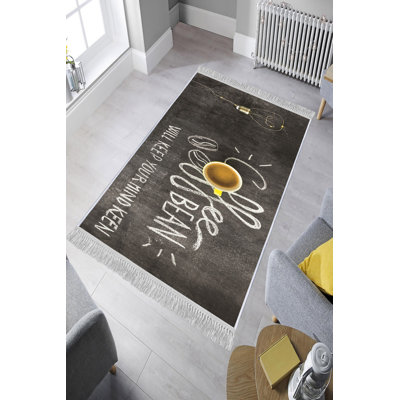 Tapis noir / brun Langtona tissé à plat à la machine