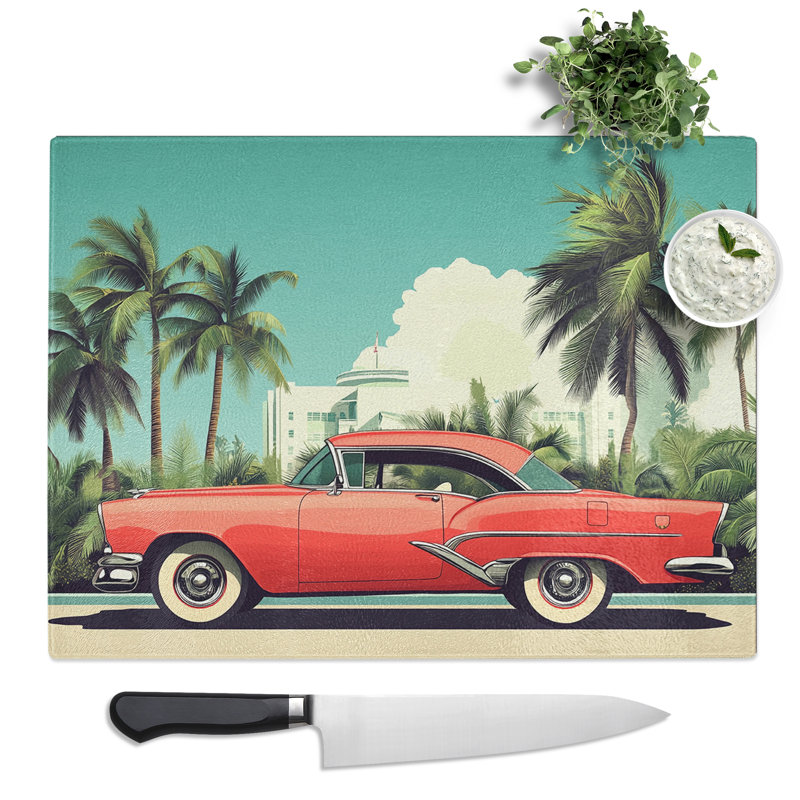 Retro Travel Classic Car  Glass Chopping Board