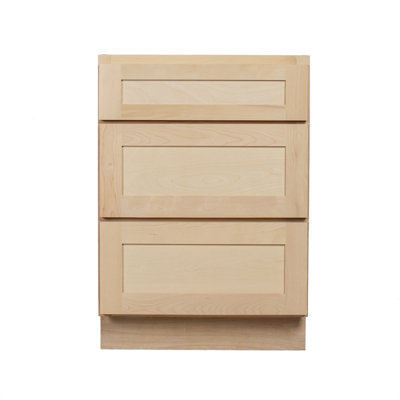 Unfinished Ready To Assemble Solid Wood Shaker Kitchen Base Cabinet — 24″ W × 34.5″ H × 24″ D, Three Drawers — DB24