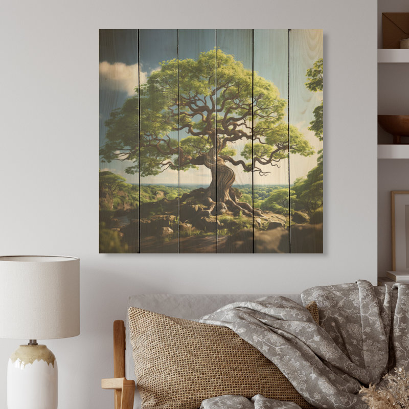 Maple Tree With Graceful Curves I - Tree Maple Wood Art On Natural Pine Wood, 15" H x 15" W