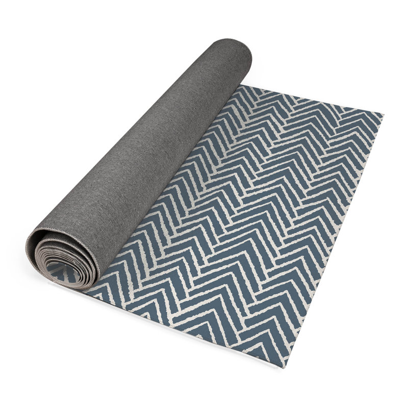Chevron Block Non-Slip Outdoor Rug, Runner 2'6" x 8'
