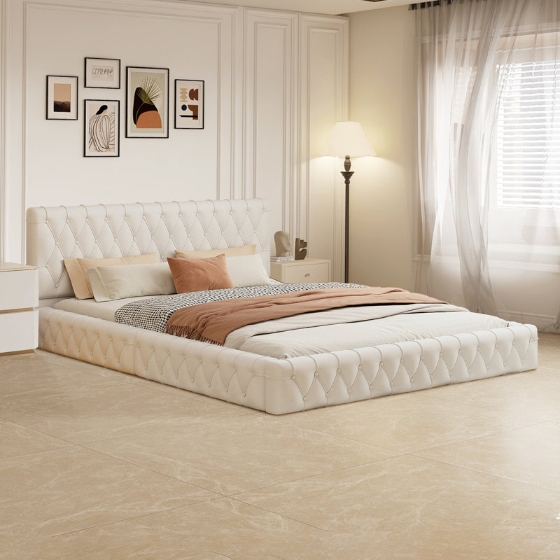 Lit plateforme tapissier Luisalberto, Blanc