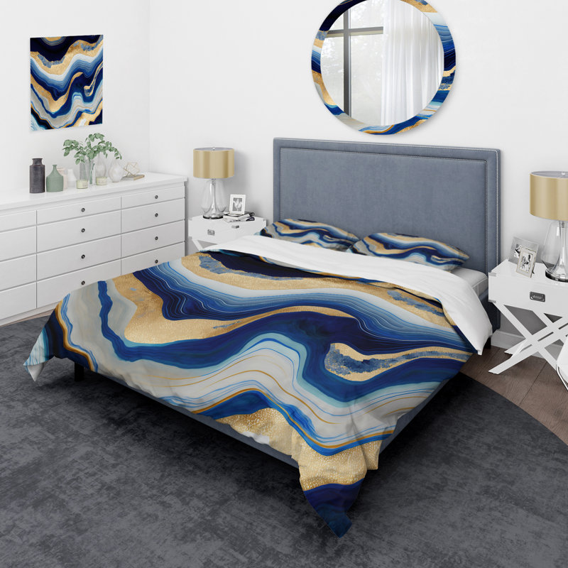 Vibrant Blue and Gold Flow Art IV - Ensemble de housse de couette transitionnel - Microfibre de polyester