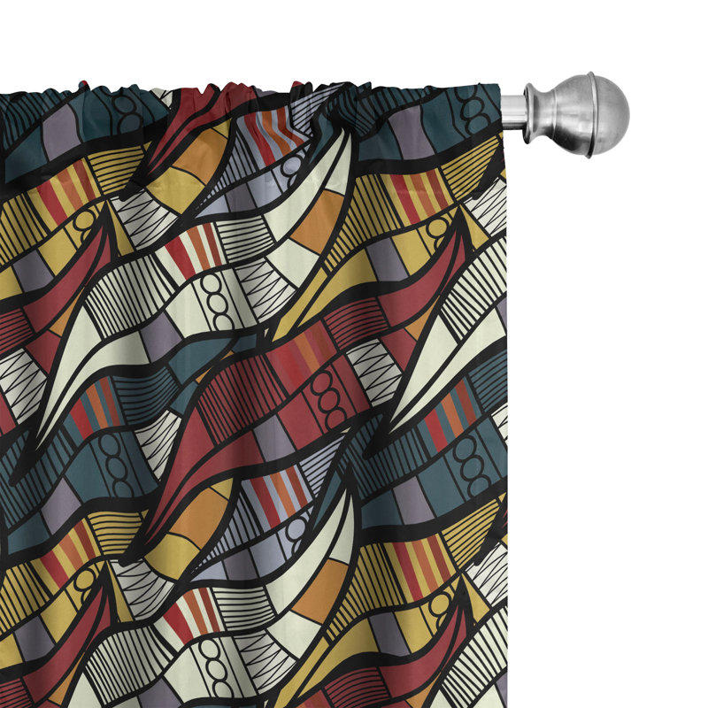 African Geometric Semi-Sheer Rod Pocket Curtain Panels, 28" x 95"
