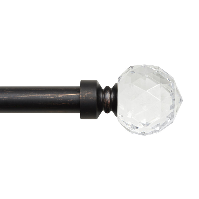 Exclusive Home Crystal Ball 1" Curtain Rod and Coordinating Finial Set, Adjustable, Brown