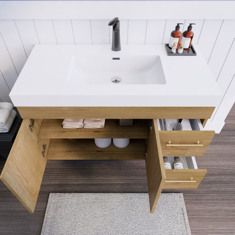 Ensemble de meuble-lavabo simple mural 59 "Spring, Chêne et teck
