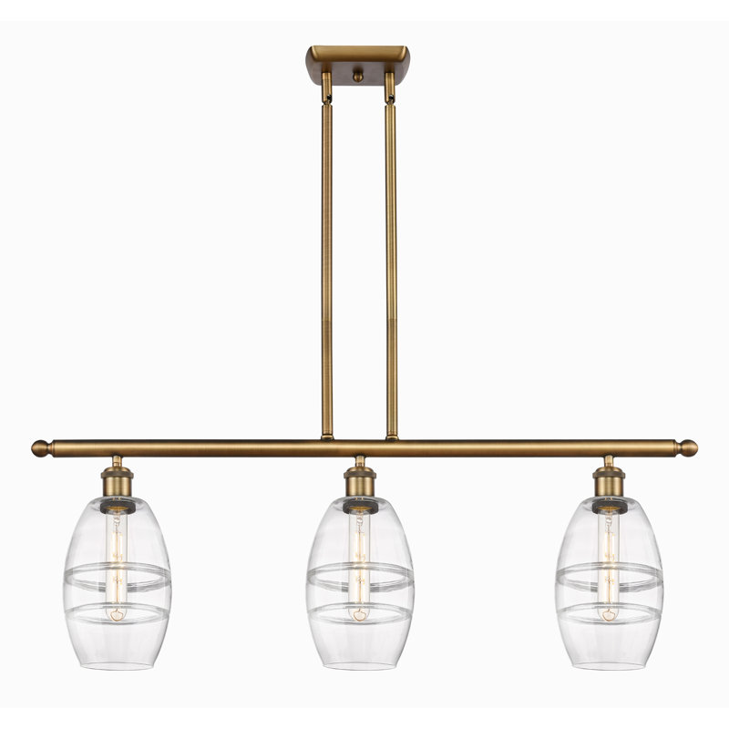 Luminaire suspendu pour îlot de cuisine 3 lumières Dundrod, Transparent, Laiton antique