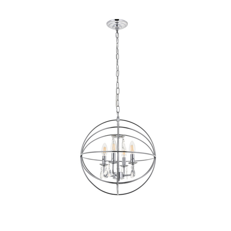 Mayo Unique Globe Pendant, Chrome, 17.6" H x 16" W x 16" D, 4 Lights