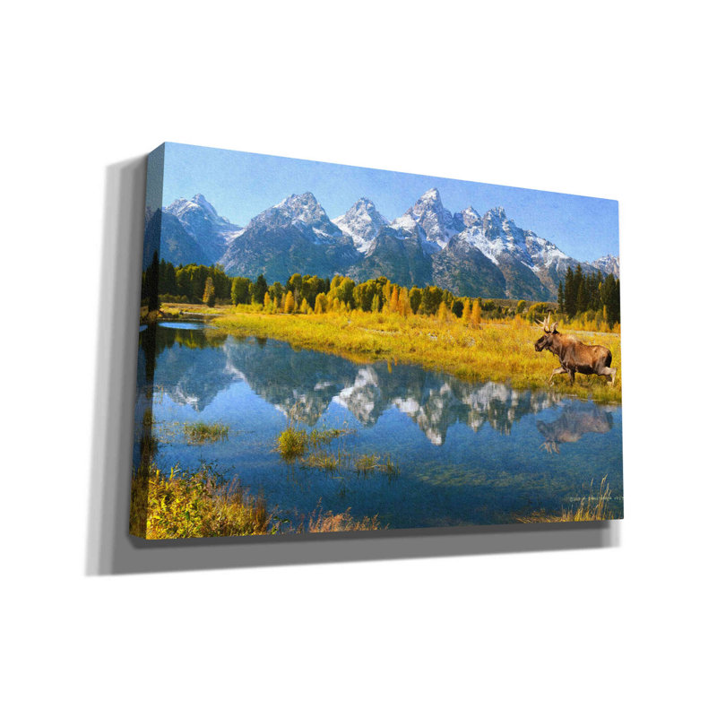 «Grand Teton Reflections Moose» par Chris Vest, art mural sur toile, H 12 po x l 18 po x P 0,75 po