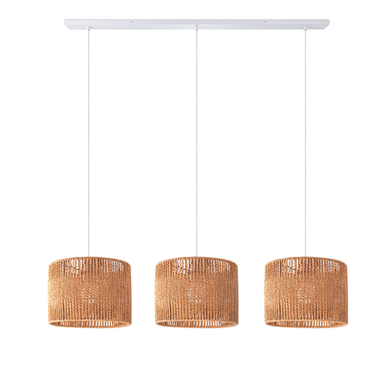 Proberta 3-light drum pendant lamp, Natural, White