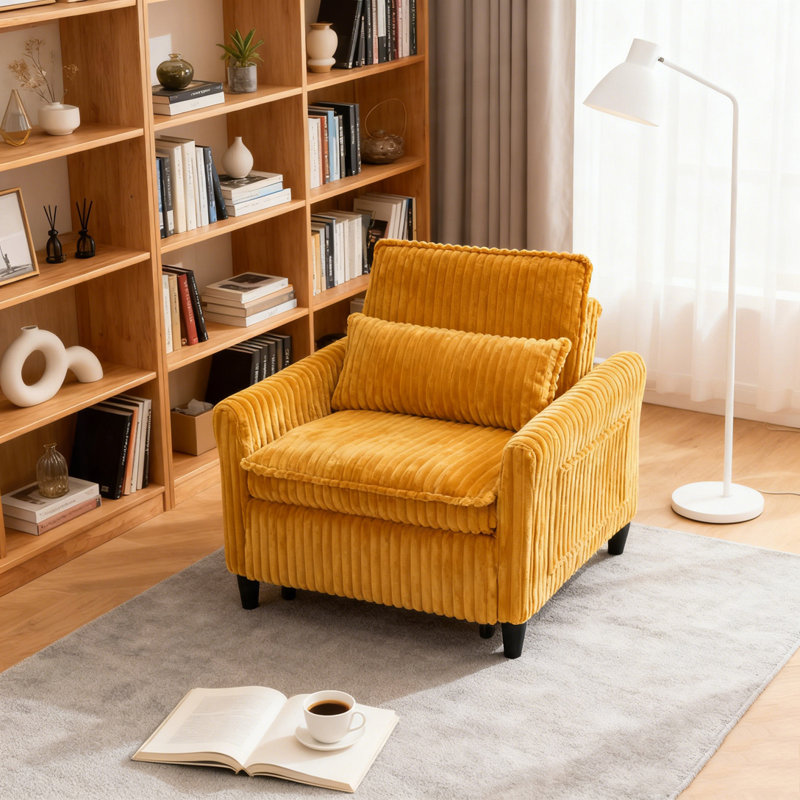 Corduroy Fabirc Fauteuil confortable pour petit appartement Chambre à coucher Balcon Petit canapé-lit Petit canapé avec coussin