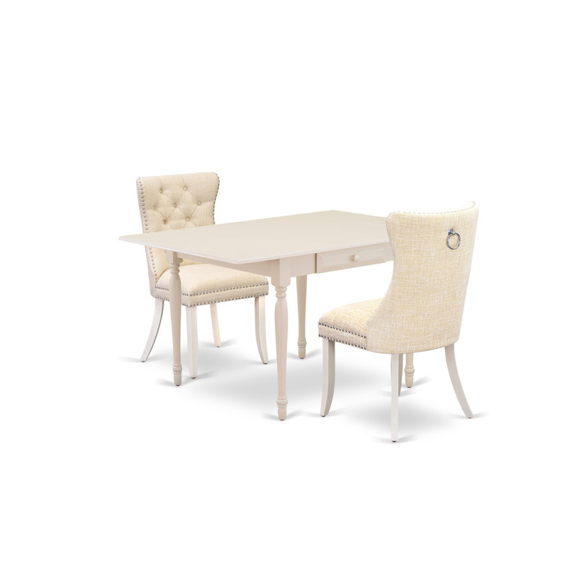 3 Piece Dining Table Set Consists of a Rectangle Kitchen Table with Dropleaf and 2 Padded Chairs, Mahogany, Black/Brown