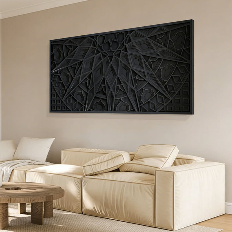 Décoration murale abstraite gravée en 3D, Noir
