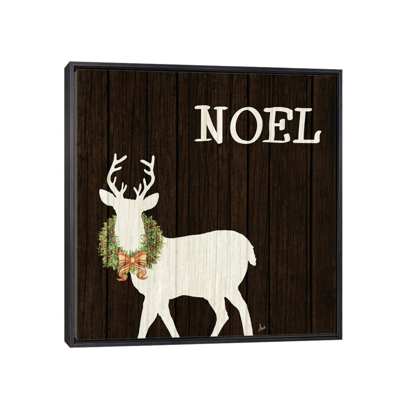 Cerf en bois avec couronne I par Andi Metz-impression, H 26 po x l 26 po x P 1,5 po, Toile avec cadre noir patiné