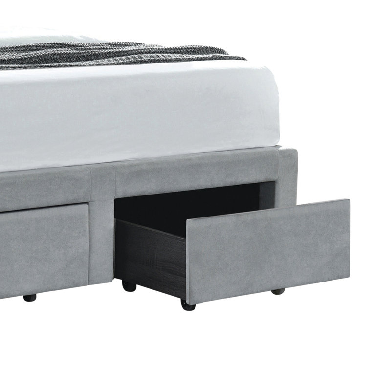Lit plateforme tapissier avec rangement Sandip, Gris clair, Grand