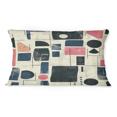 Vert, rose, style Mid-Century géométrique II - géométrie Mid-Century - coussin lombaire crème et ivoire bleu